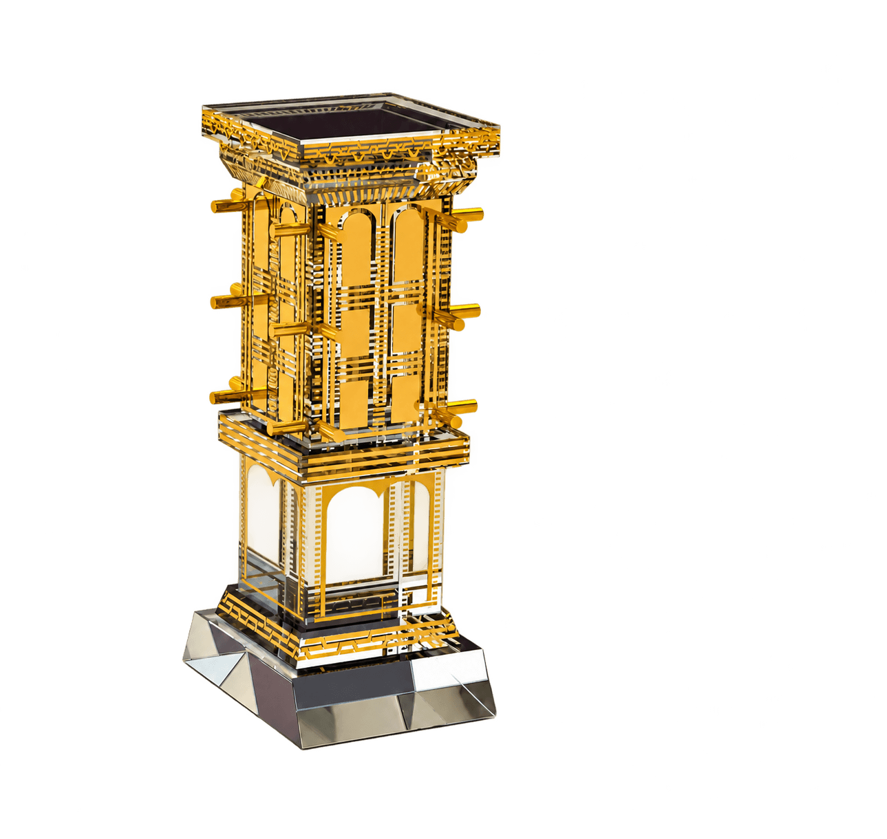 Gold heritage wind-tower miniature on a beveled display base
